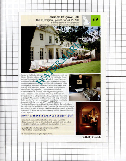 Kesgrave Hall Kesgrave Suffolk / The Swan Hotel Lavenham Suffolk -2011 Advert