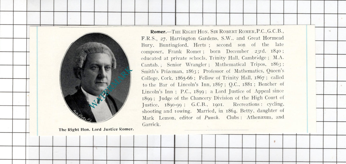 Sir Robert Romer Buntingford / James Patrick Bannerman Robertson   1905 Clipping