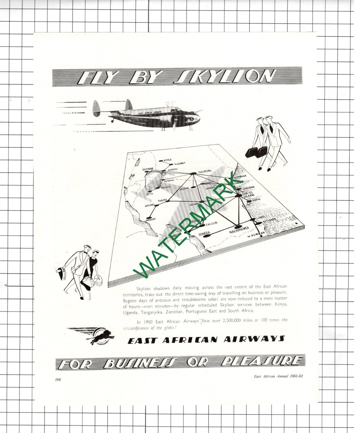 East African Airways Skylion  - 1951 Advert