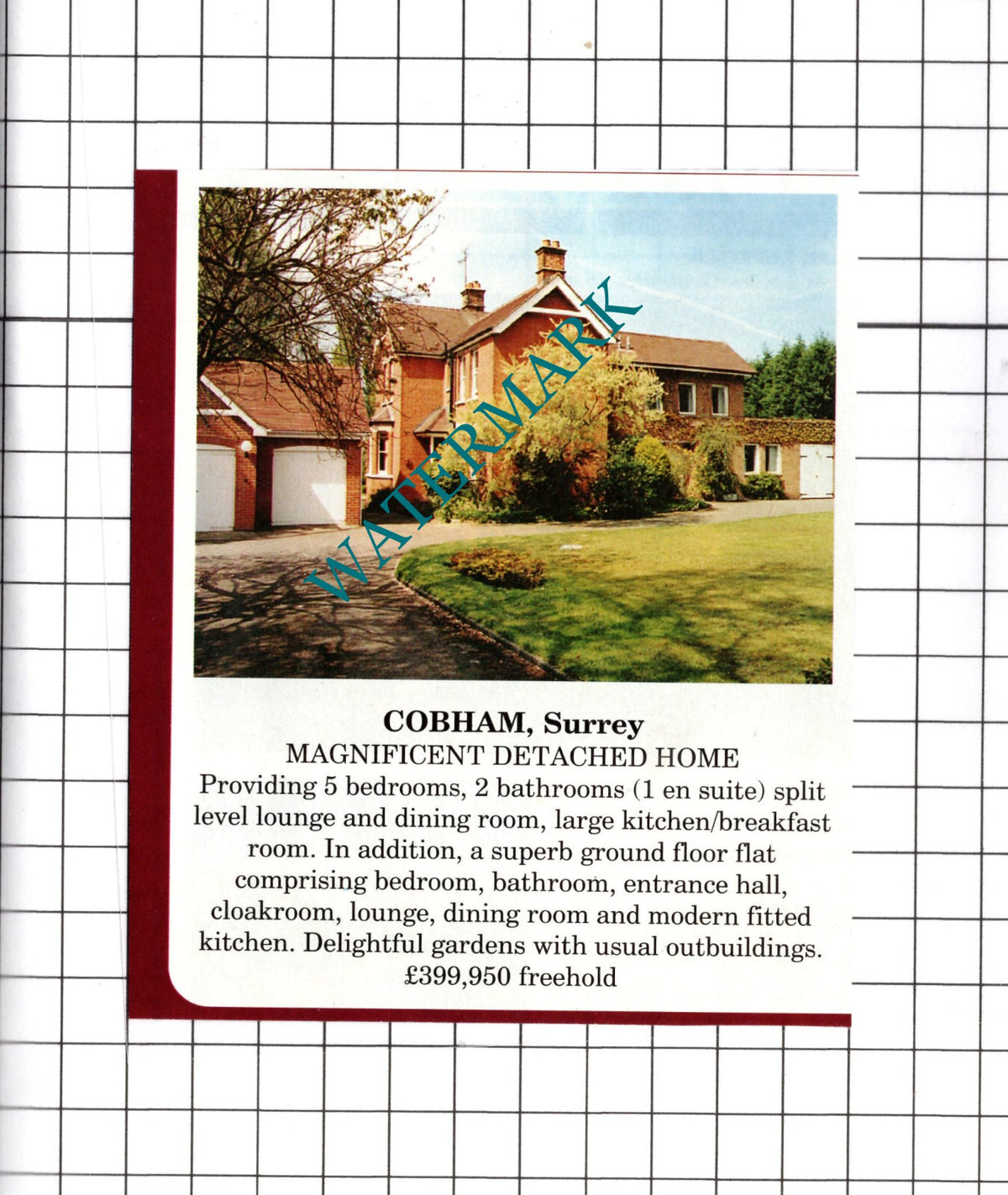 Cobham Surrey House Sale Advert - 1991 Clipping / Print