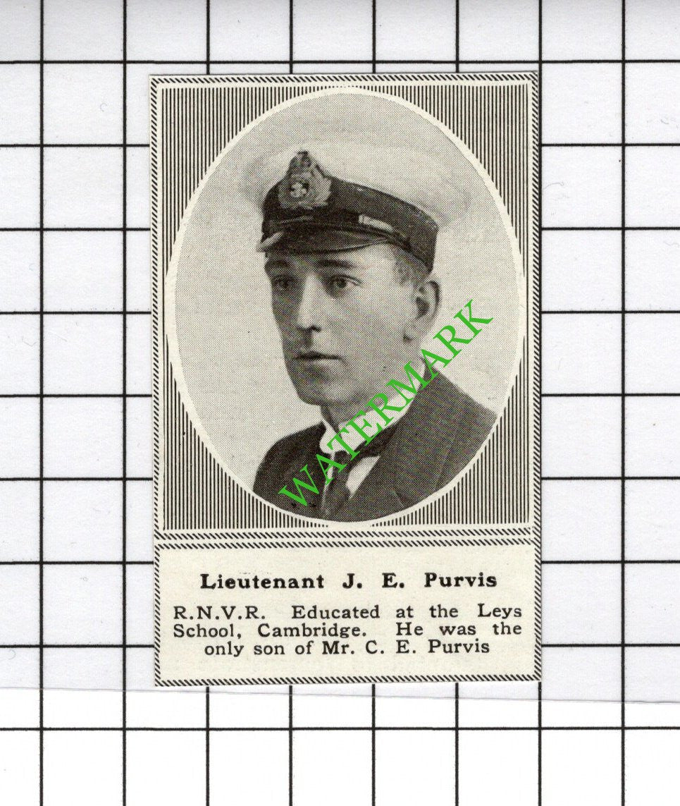 Lt J E Purvis RNVR Great War WW1 - 1918 SMALL Cutting