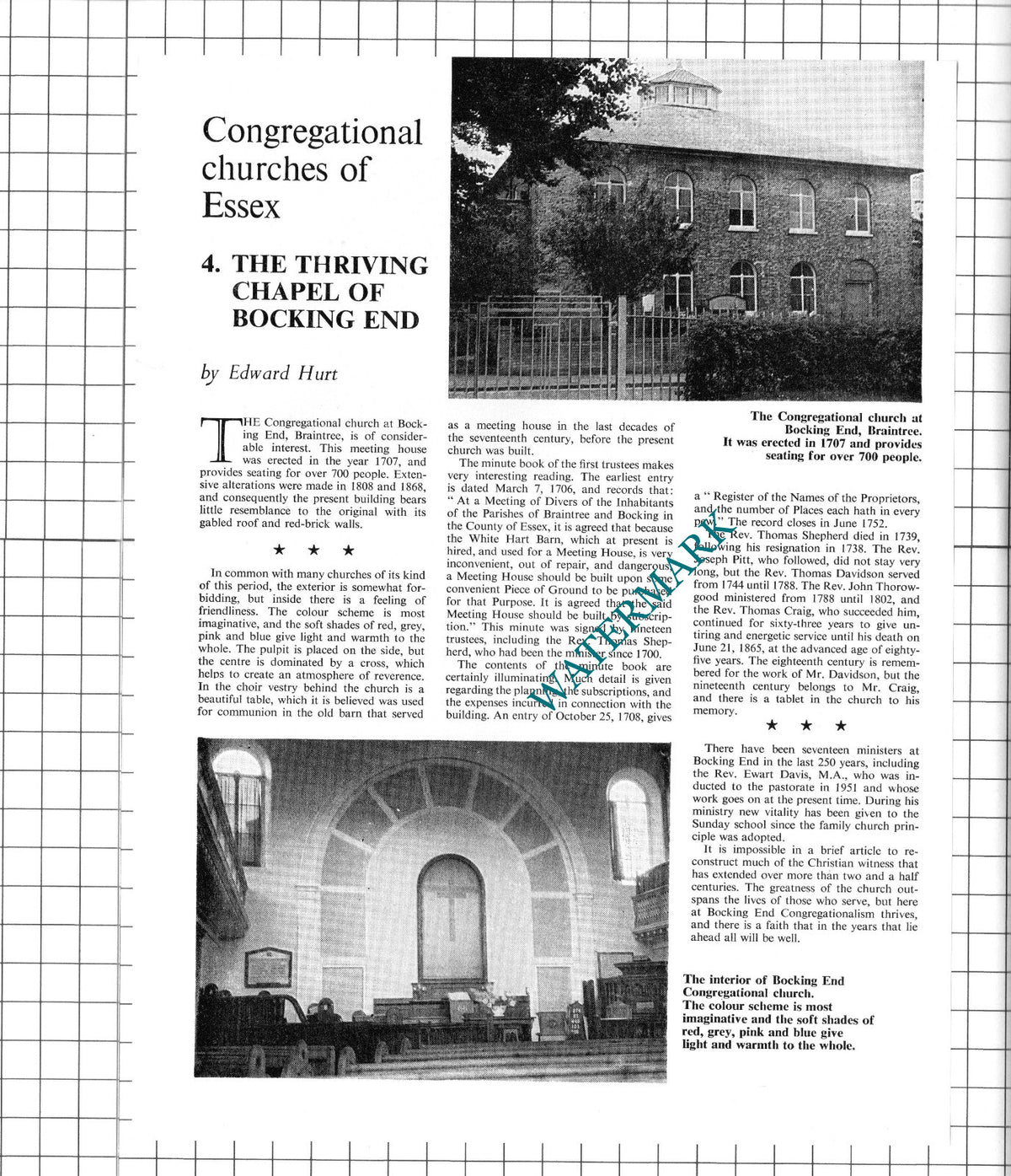 Bocking End Essex Congregational Church - 1967 Article