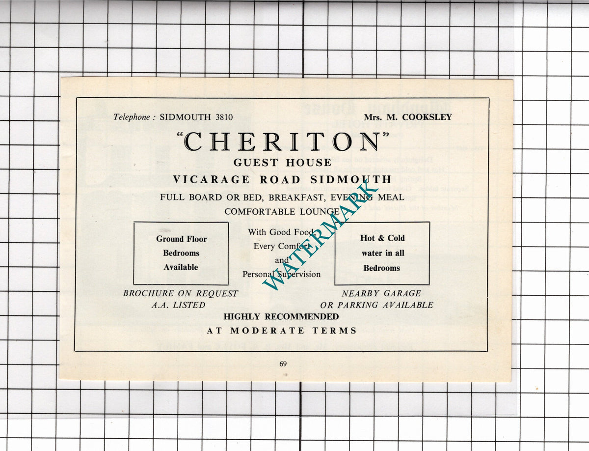 Wyndham House Hotel Sidmouth Devon Foyle / Cheriton Guest Cooksley - 1968 ADVERT