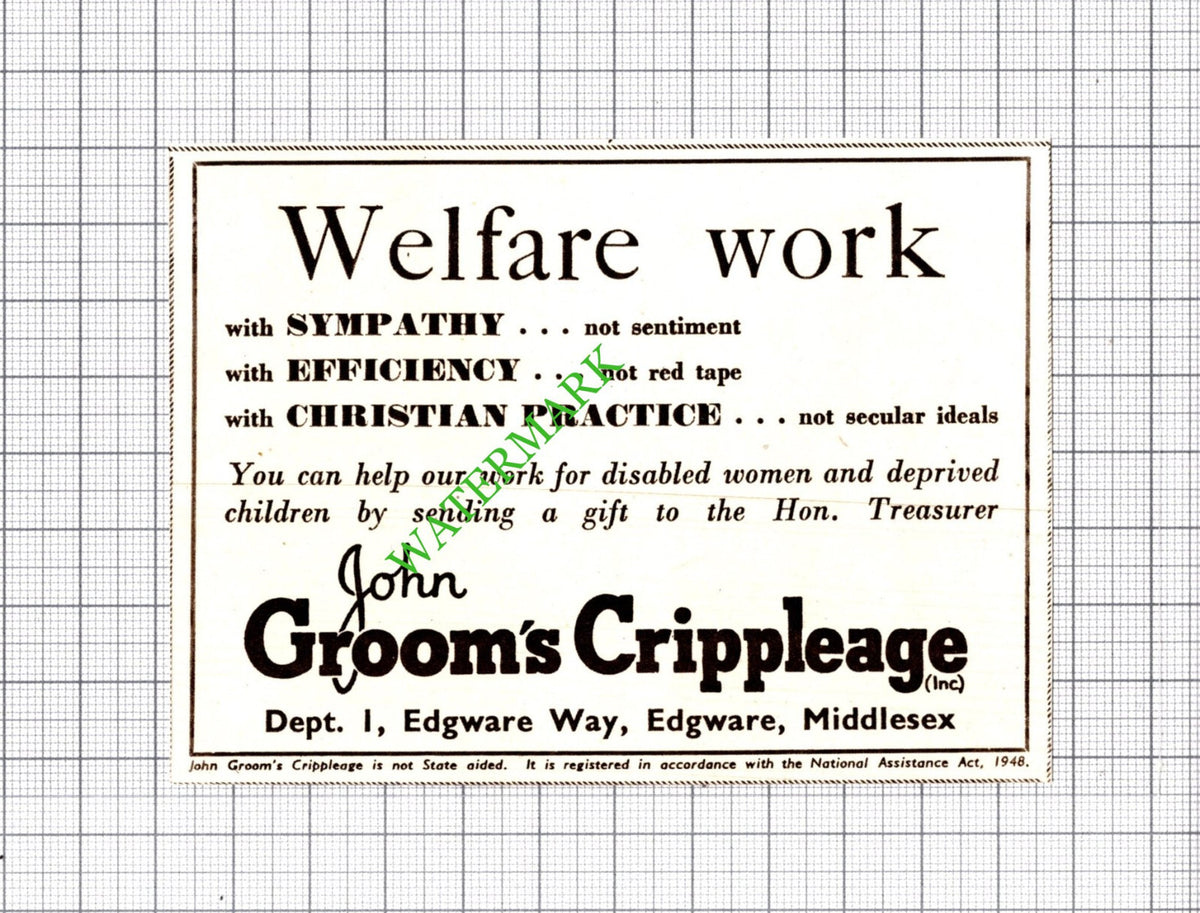 John Groom's Crippleage Edgware Middlesex Appeal Advert  - 1954 Small Cutting