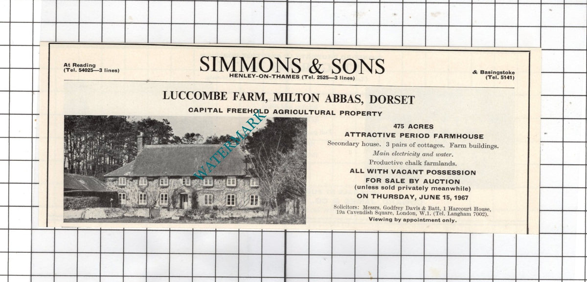 Luccombe Farm Milton Abbas Dorset - 1967  House Sale Advert