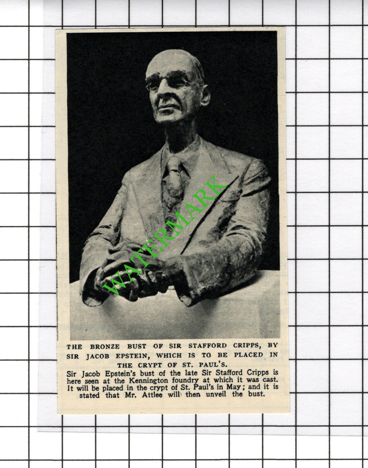 Sir Stafford Cripps Bust Jacob Epstein St Paul's Cathedral  c.1954 Small Cutting