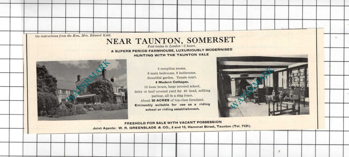 Hon Mrs Edward Kidd Taunton Somerset House Sale Advert - 1967