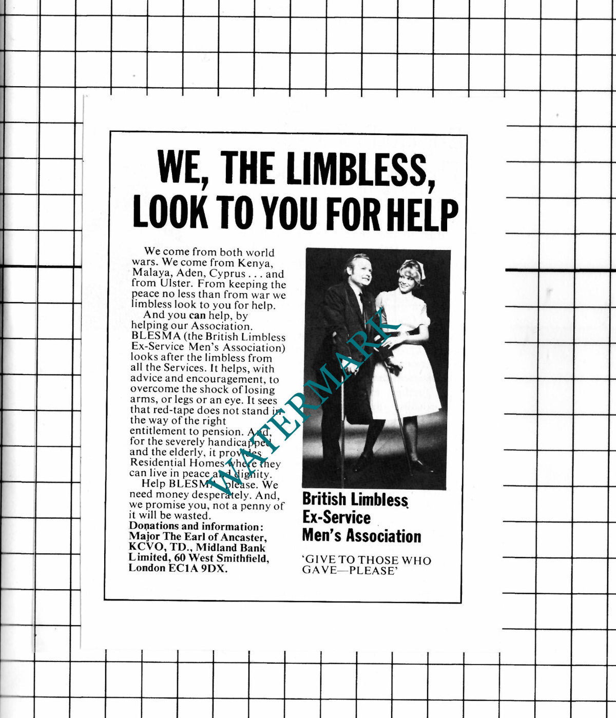 British Limbless Ex-Servicemen's Assocation Advert BLESMA  - 1976 Clipping