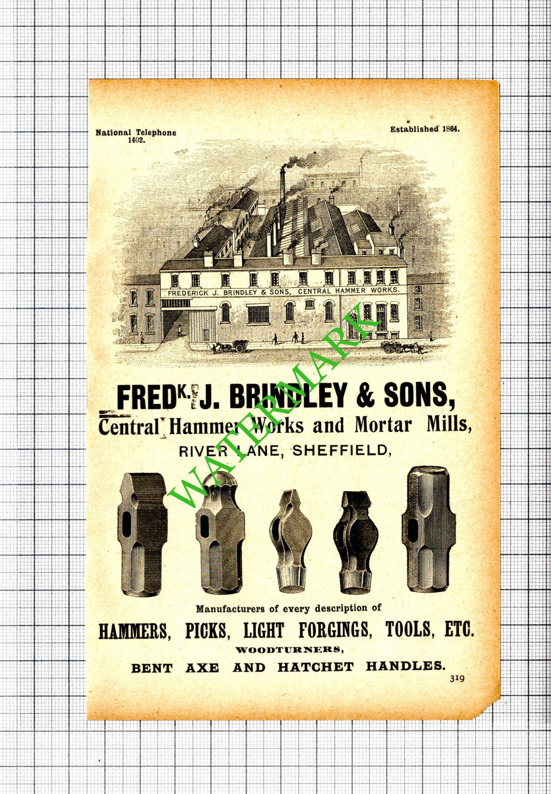 Frederick J Brindley & Sons Hammer Works Sheffield Small Advert -  1904 Cutting