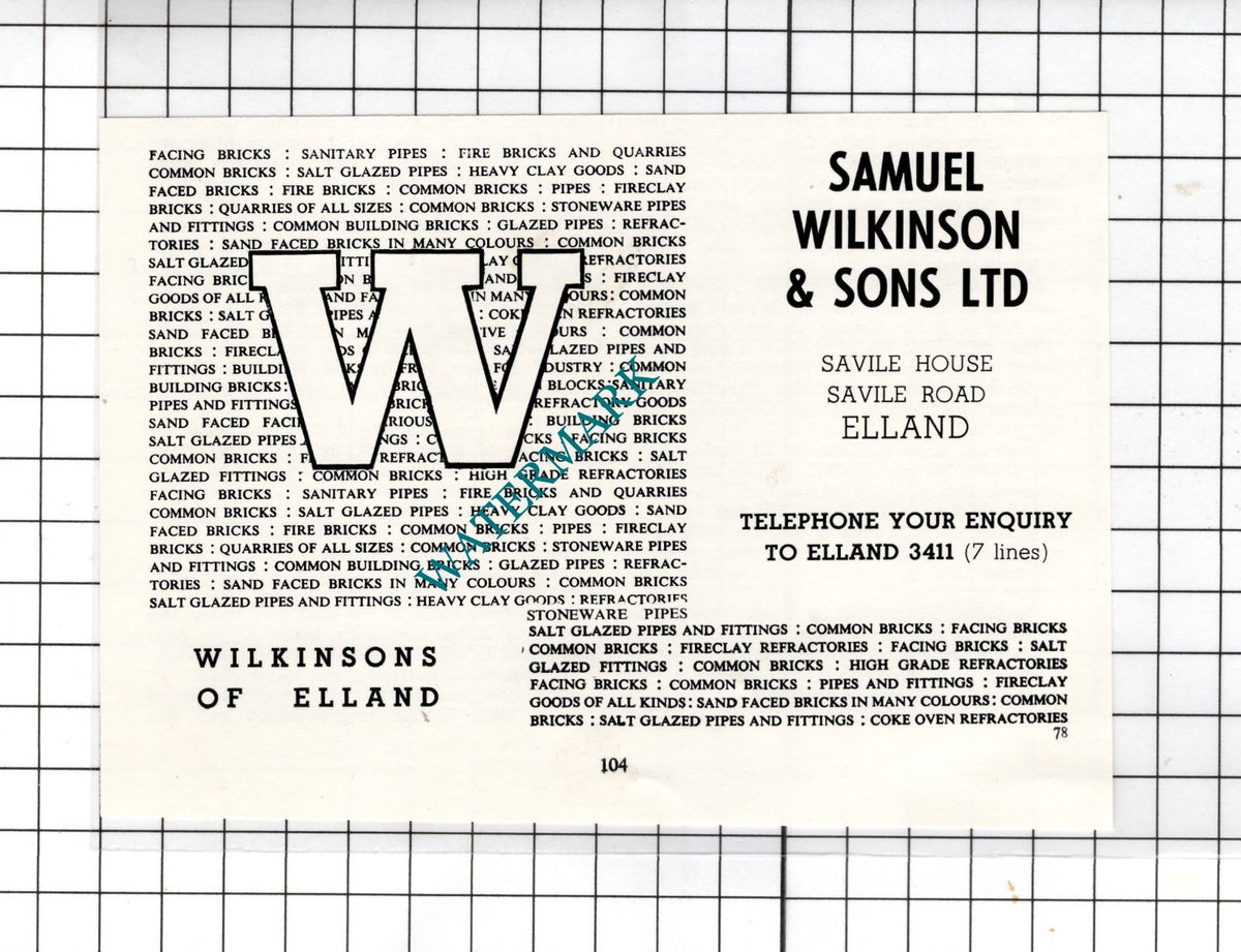 Samuel Wilkinson & Sons Ltd Savile House Elland Yorkshire - c.1962 Small Advert