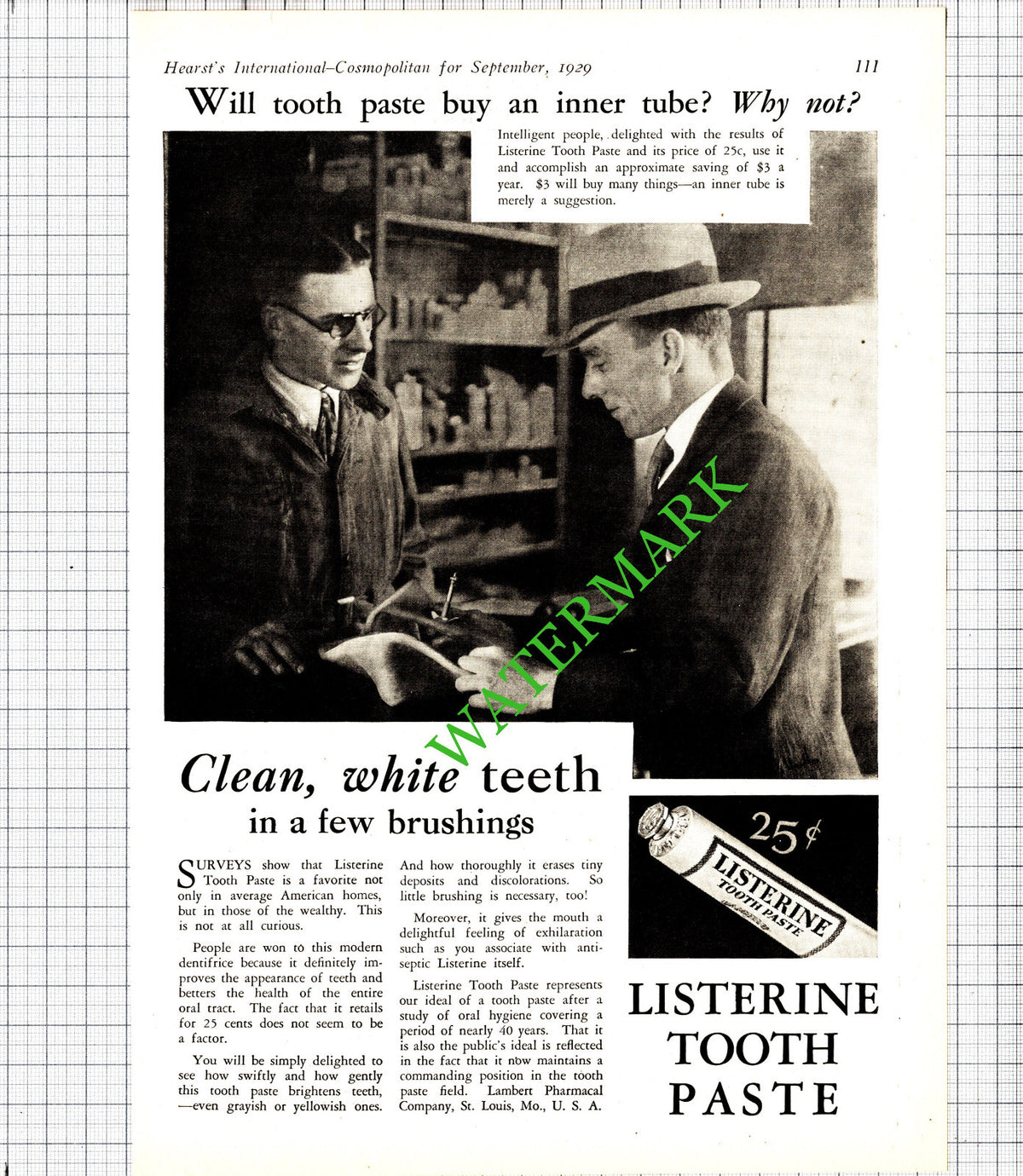 Listerine Toothpaste USA ADVERT  - 1929 Cutting