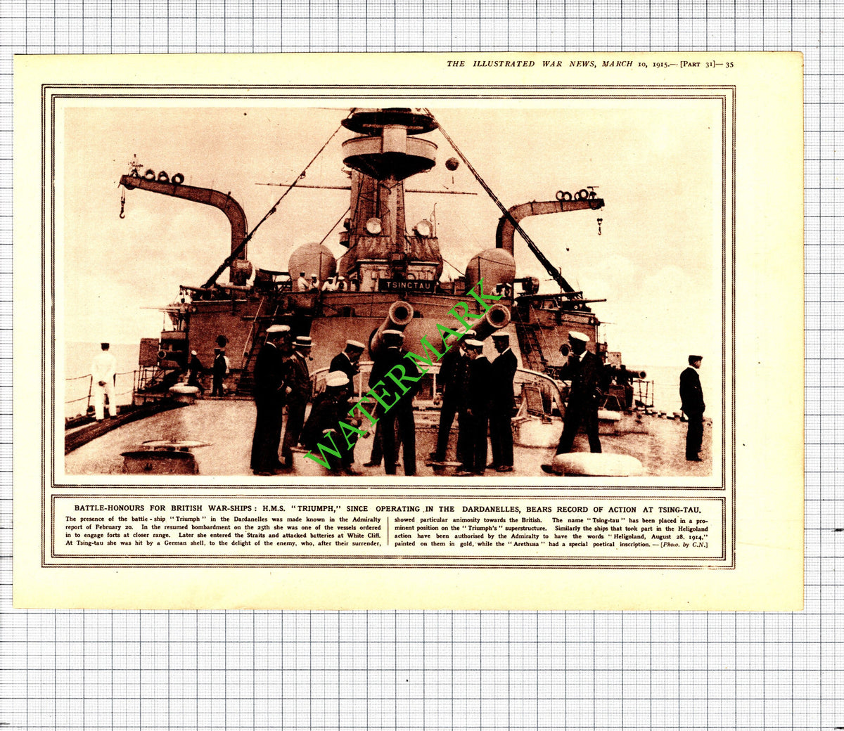 HMS Triumph Ship Dardanelles / General Ruzsky Great War  -1915 Cutting