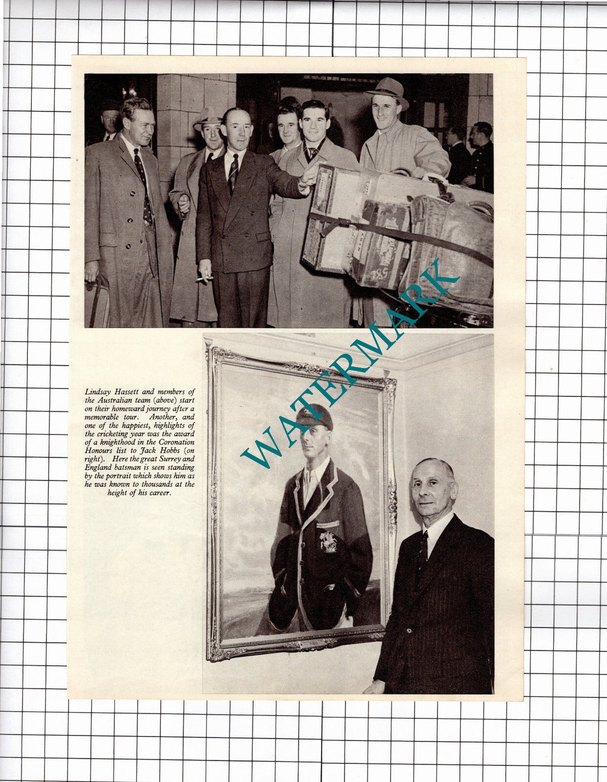 Jack Hobbs Cricketer Cricket Lindsay Hassett  - 1953 Clipping