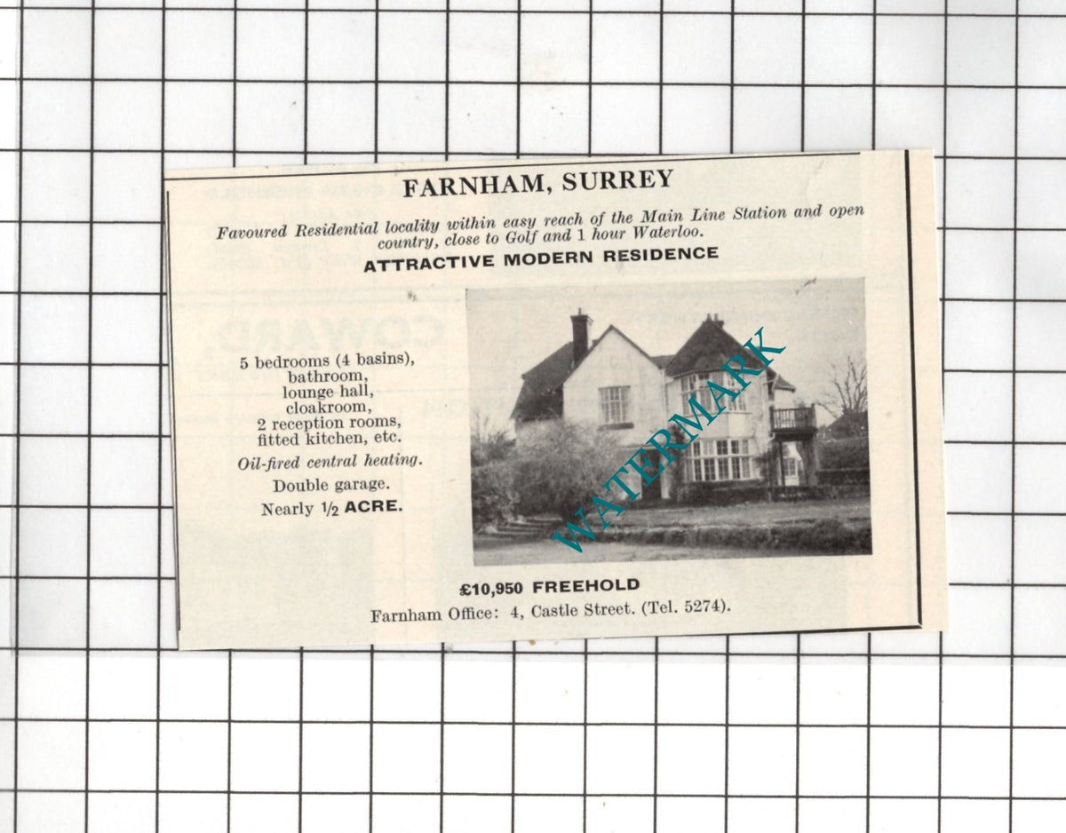 Farnham Surrey SMALL House Sale Advert - 1967