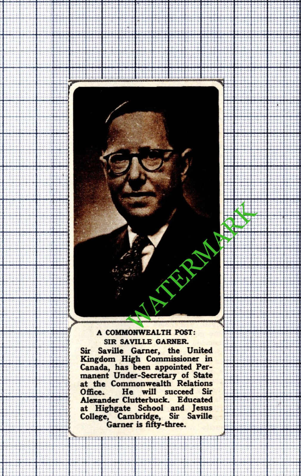 Sir Saville Garner  - 1961  Small Cutting