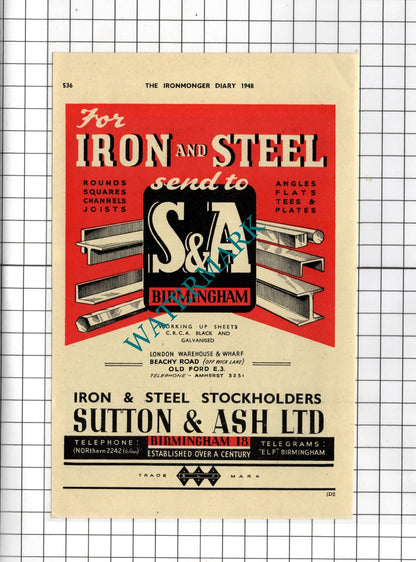 Sutton & Ash Ltd Birmingham / Morleys Birmingham Ltd  - 1948 Advert