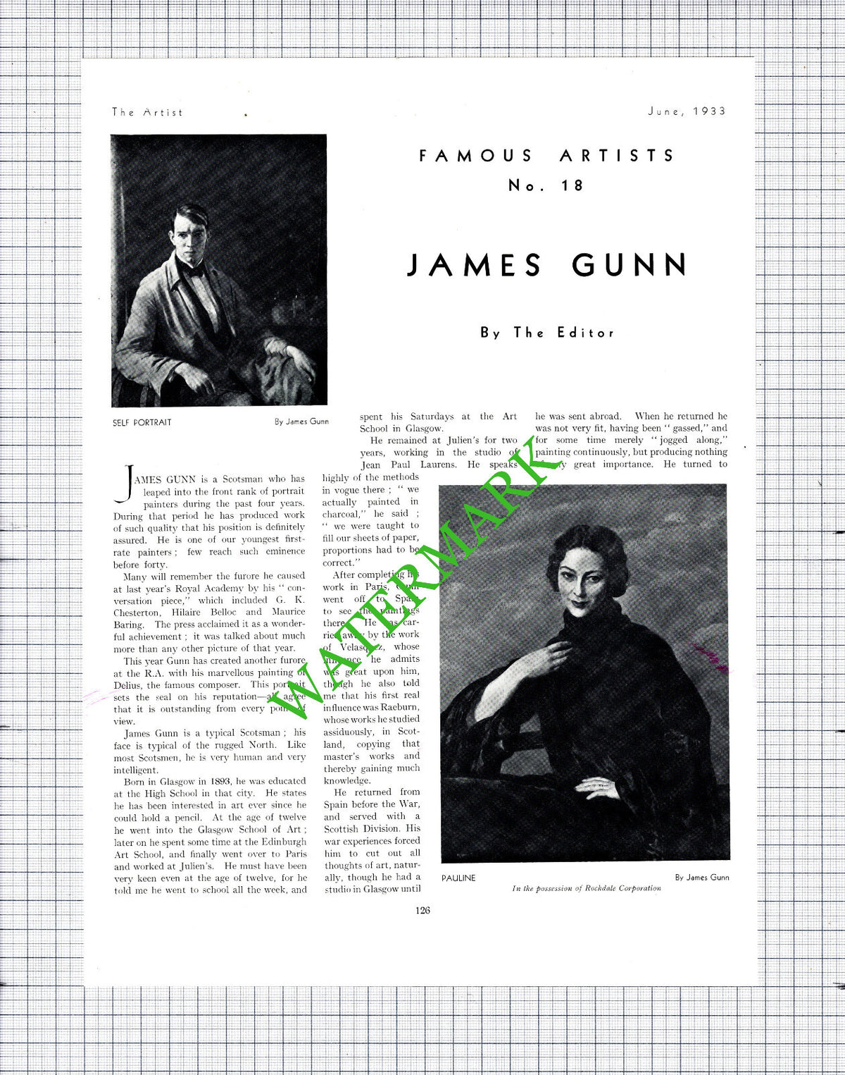 James Gunn Artist      - 1933 Article