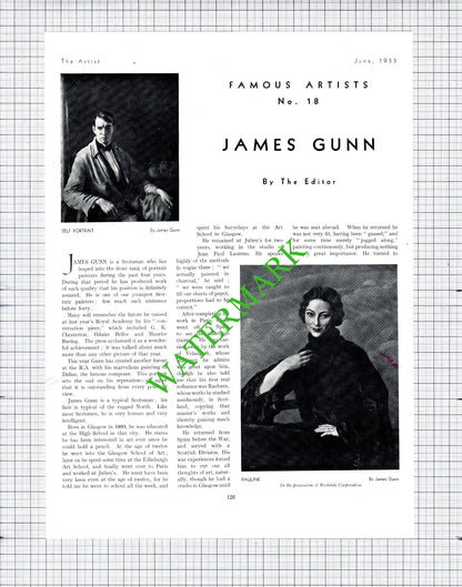 James Gunn Artist      - 1933 Article