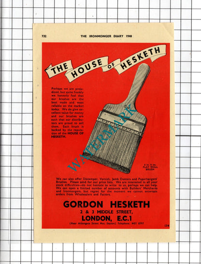 Joseph Stephenson & Co London Ltd / Gordon Hesketh Ltd   - 1948 Small Advert