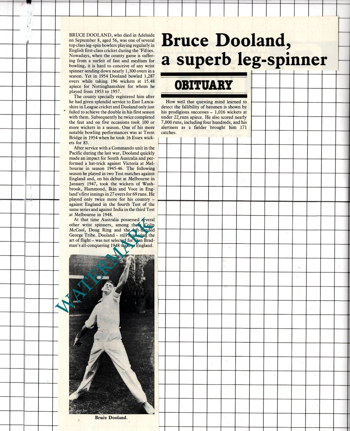 Bruce Dooland Cricketer Obituary - 1980 Clipping