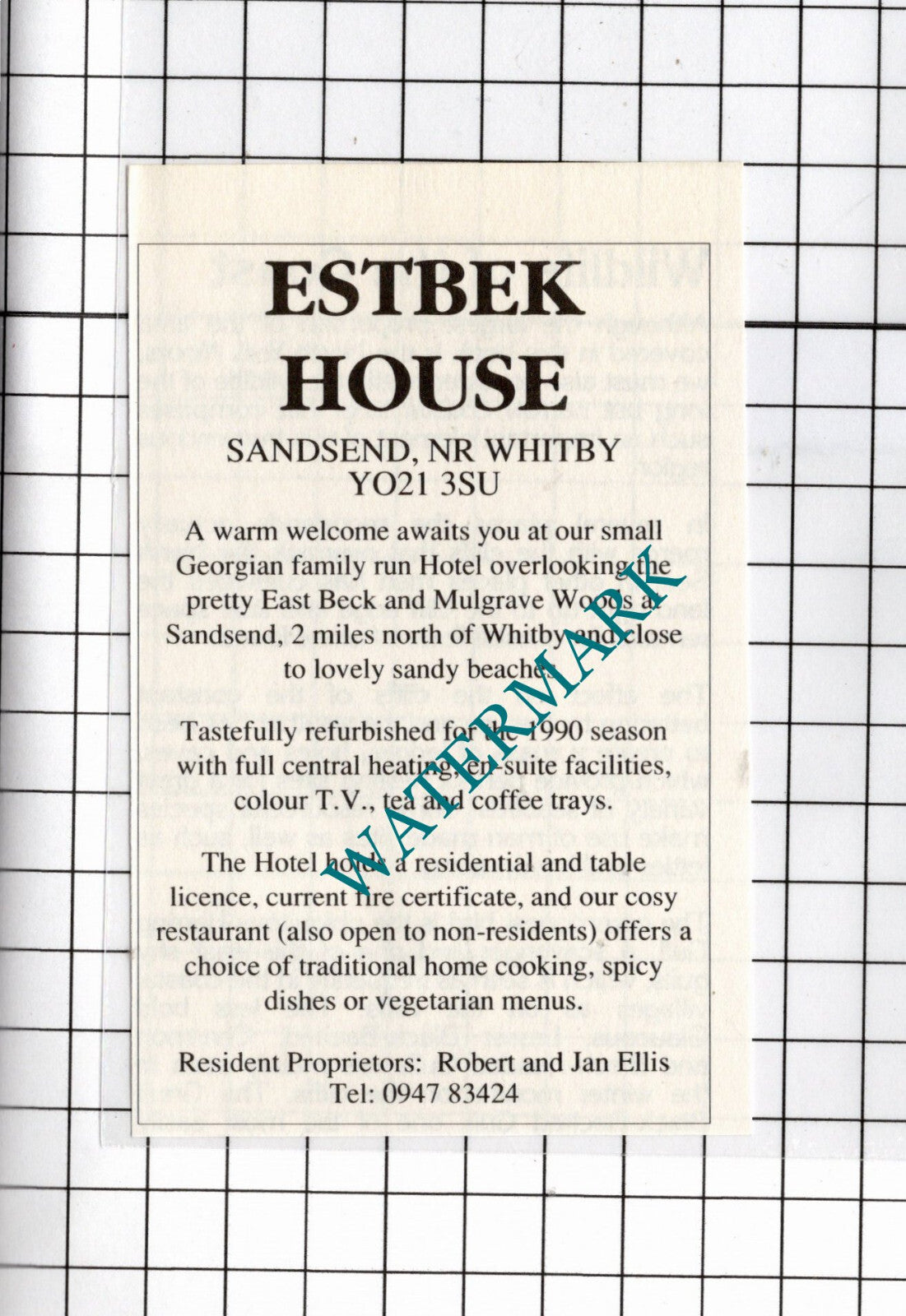Estbek House Hotel Sandsend North Yorkshire Robert Ellis - 1990 Small Advert