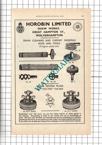 Horobin Ltd Wolverhampton / Isaac Robson & Co Newton Leeds  - 1954 Advert