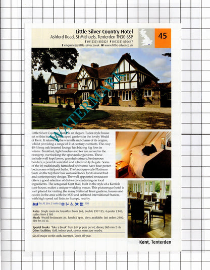 Little Silver Hotel Tenterden Kent / Mill House Hotel Kingham Oxon - 2011 Advert