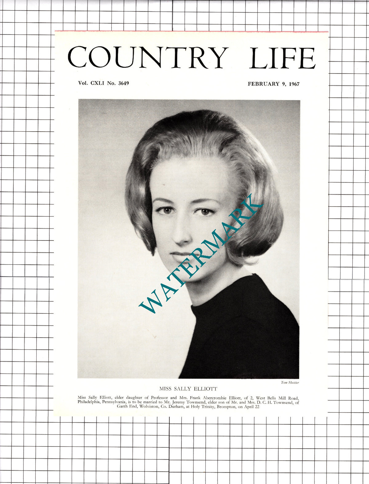Miss Sally Elliott Mr Jeremy Townsend Wolviston Durham -  1967 Cutting/ Print