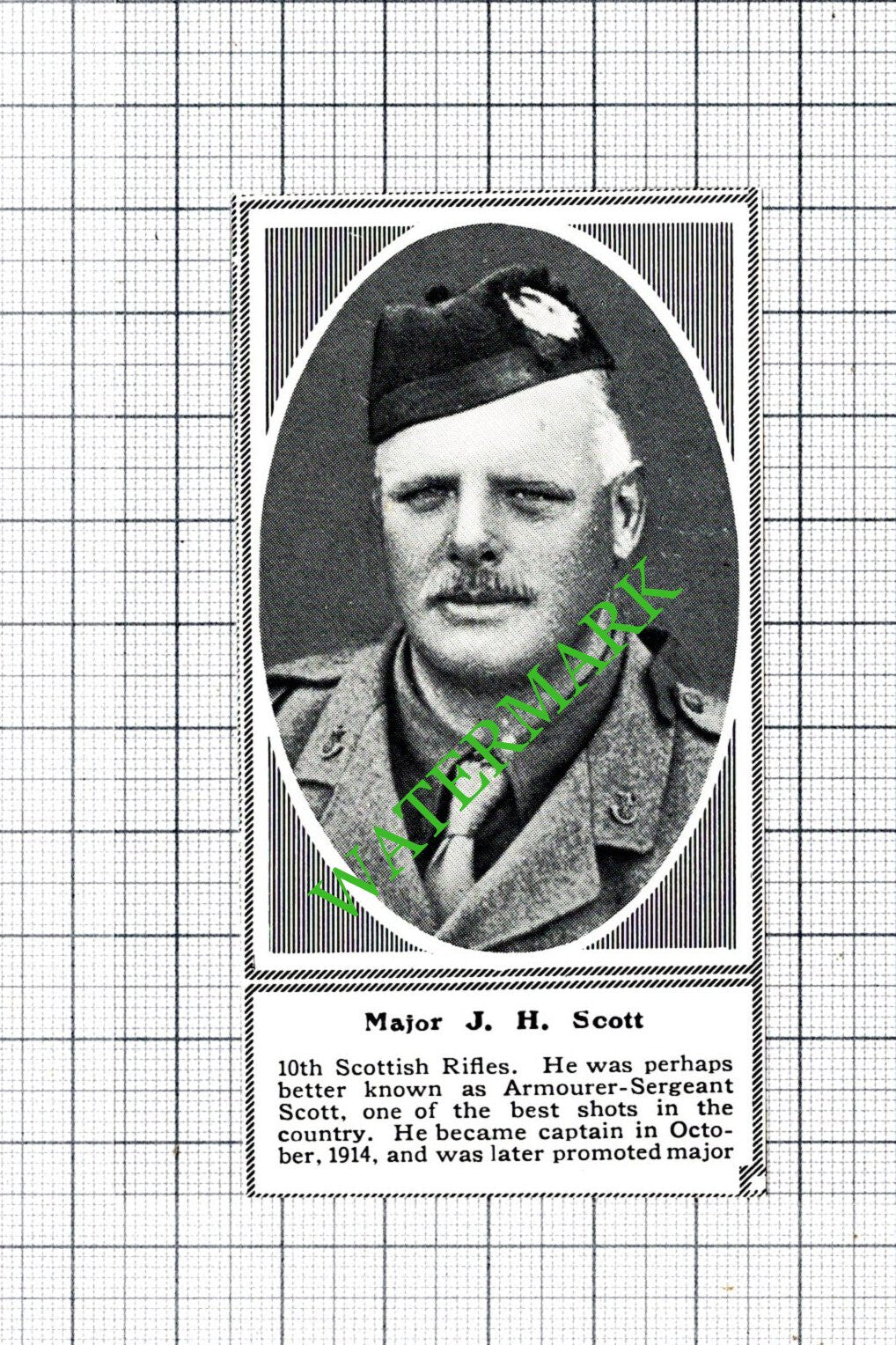 Major J H Scott 10th Scottish Rifles World War One WW1   - c.1918 SMALL Cutting