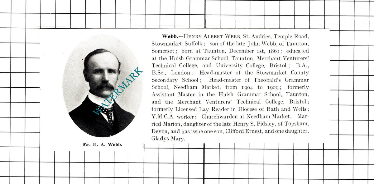 Mr Henry Albert Webb St Audries Stowmarket Suffolk  - 1911 Clipping