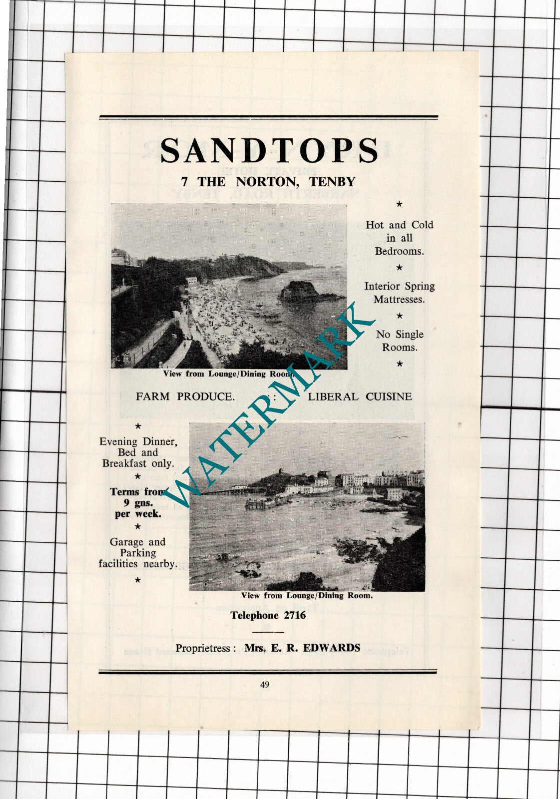 Bryn-y-Mor Hotel Tenby Wales Bernard Evans / Sandtops Tenby Edwards  1962 ADVERT