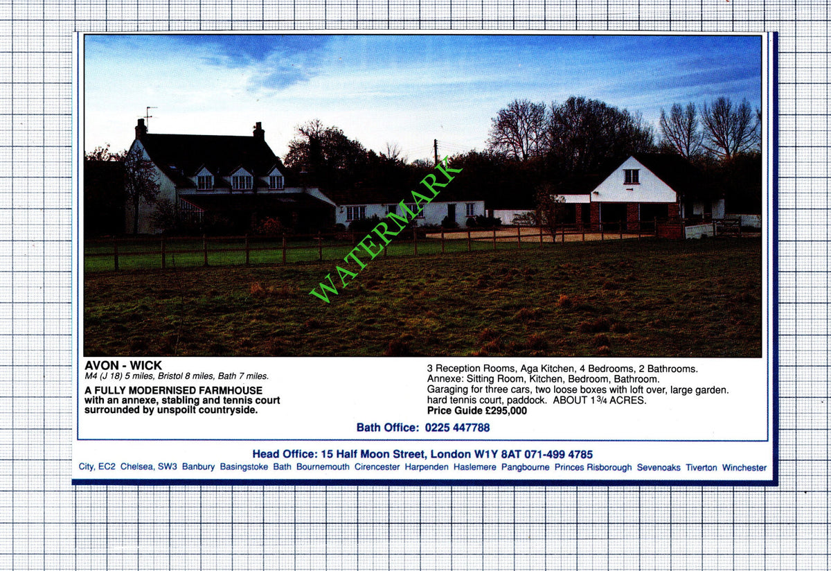 Wick Avon Farm House Sale Advert - 1991 Cutting