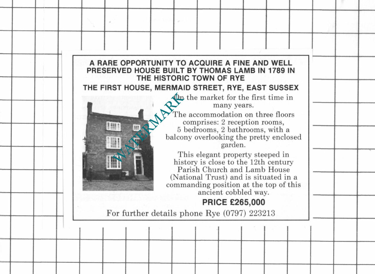 The First House Mermaid Street Rye Sussex SMALL House Sale Advert 1991 Clipping