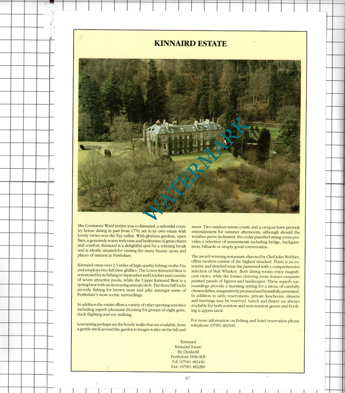 Kinnaird Dunkeld Perthshire  Constance Ward /  Dunkeld House Hotel Advert - 1991