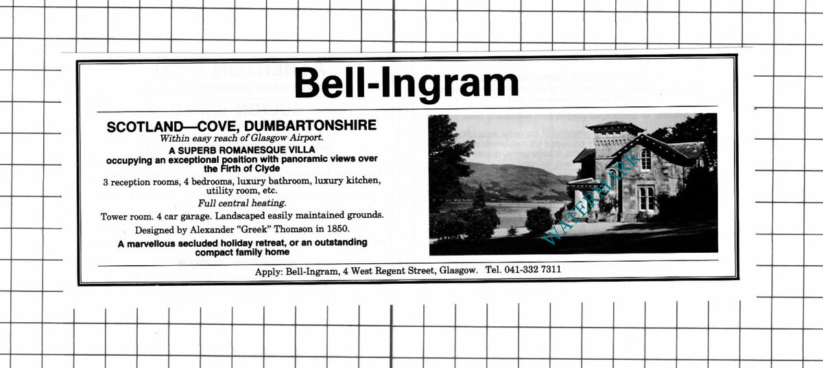 Cove Dumbartonshire Alexander Greek Thomson Sale Advert - 1980 Clipping / Print