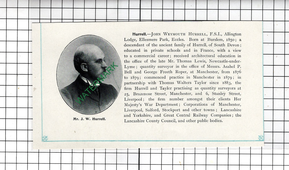 Ralph Hollinshed Brady Lark Hill Stockport Cheshire  - c.1905 Clipping
