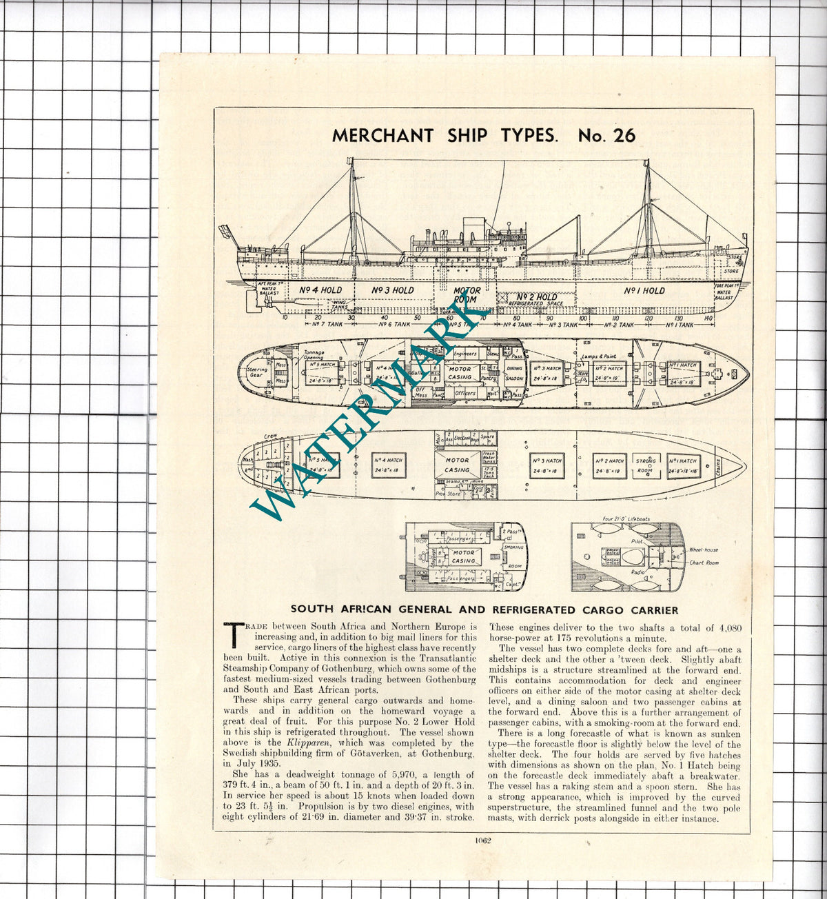 KLIPPAREN Ship Diagram   - c.1940's Cutting / Print