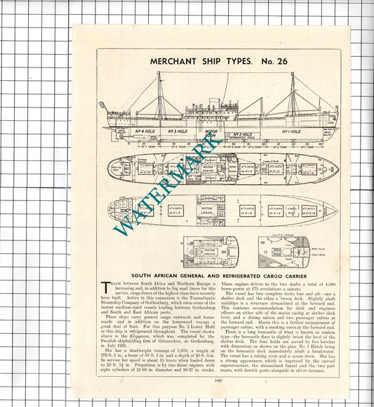 KLIPPAREN Ship Diagram   - c.1940's Cutting / Print
