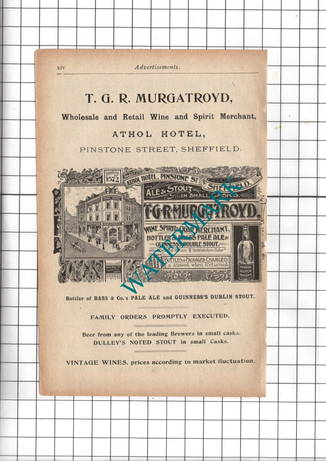 A Wilson Peck & Co Ltd Sheffield Pianos / TGR Murgatroyd Athol Hotel 1902 Advert