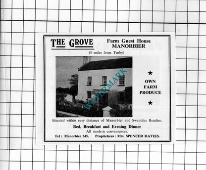 Park Farm Manorbier Wales The Grove Guest House Spencer Davies 1962 Small Advert