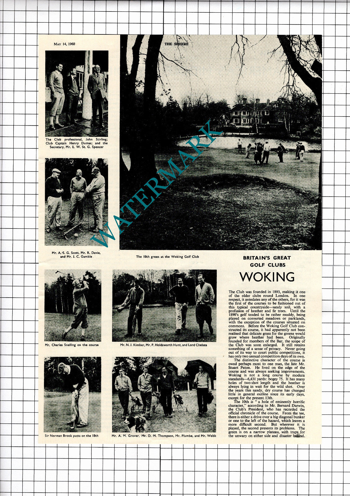 Woking Golf Club Snelling Kimber John Stirling Plumbe - 1960 Clipping / Print