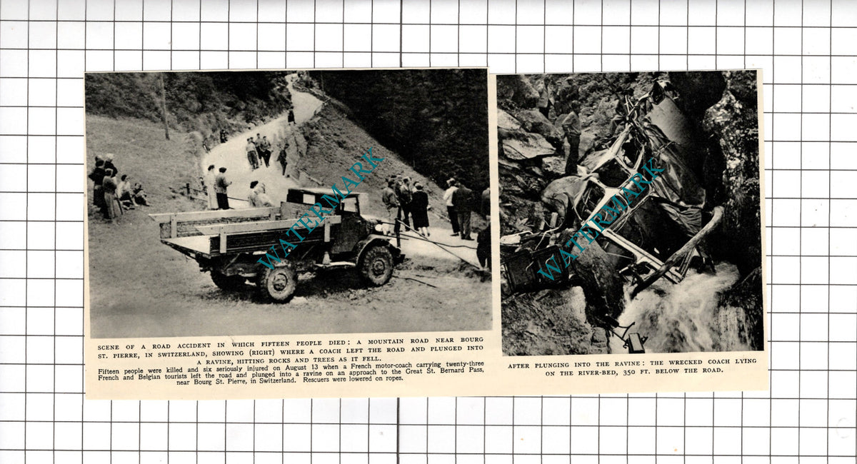 Great St Bernard Pass Bourg St Pierre Switzerland Coach Crash - 1955 Cutting