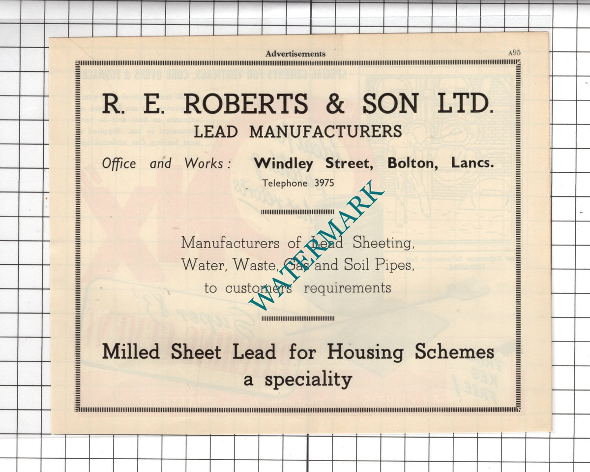 A L Curtis & Co Chatteris / R E Roberts & Son Ltd Lead Bolton Lancs- 1951 Advert