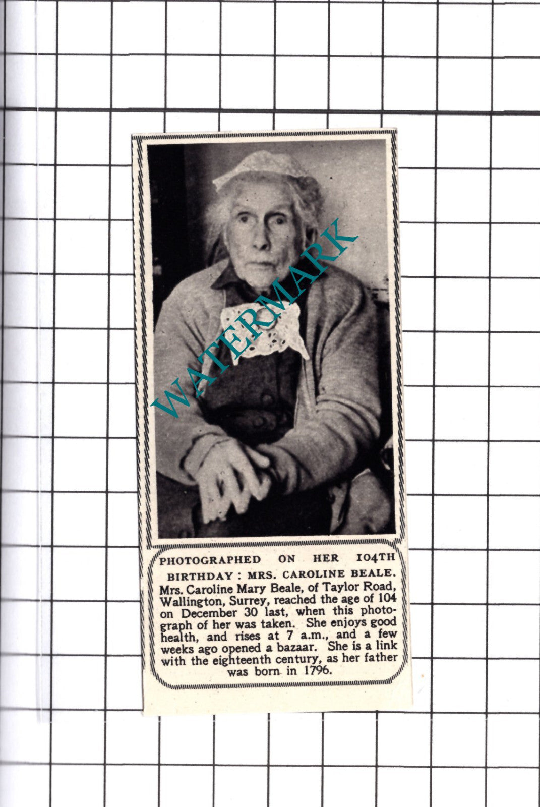 Mrs Caroline Beale Wallington Surrey - 1953 Small Cutting