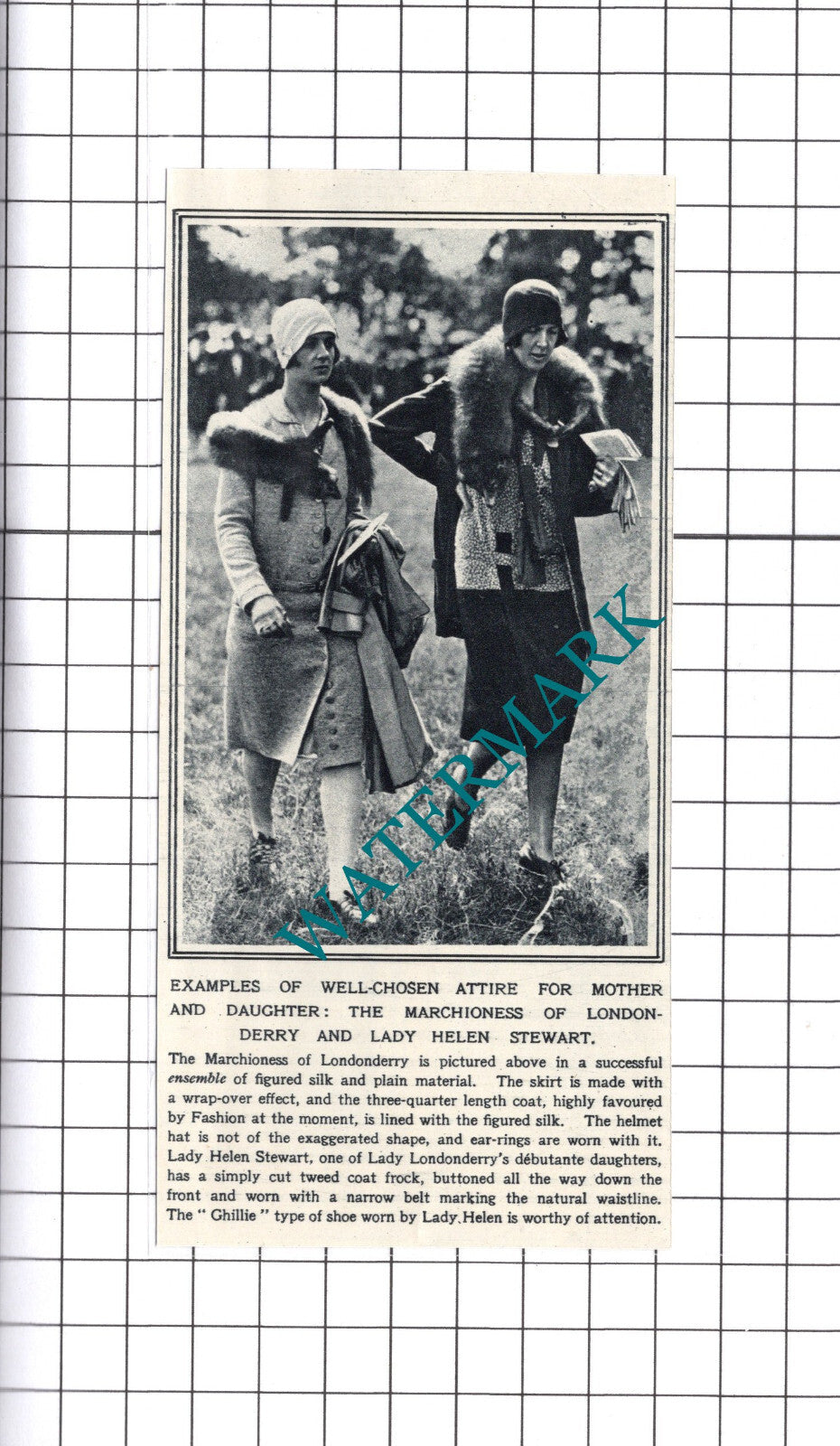 The Marchioness Of Londonderry & Lady Helen Stewart  - 1929 Small Clipping