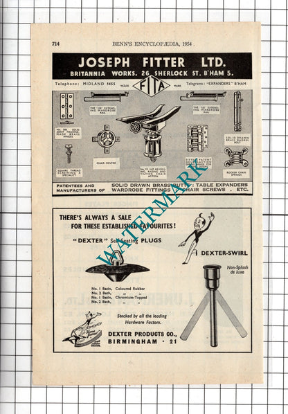 J Unerman & Sons Ltd London / Joseph Fitter Ltd Birmingham - 1954 Advert