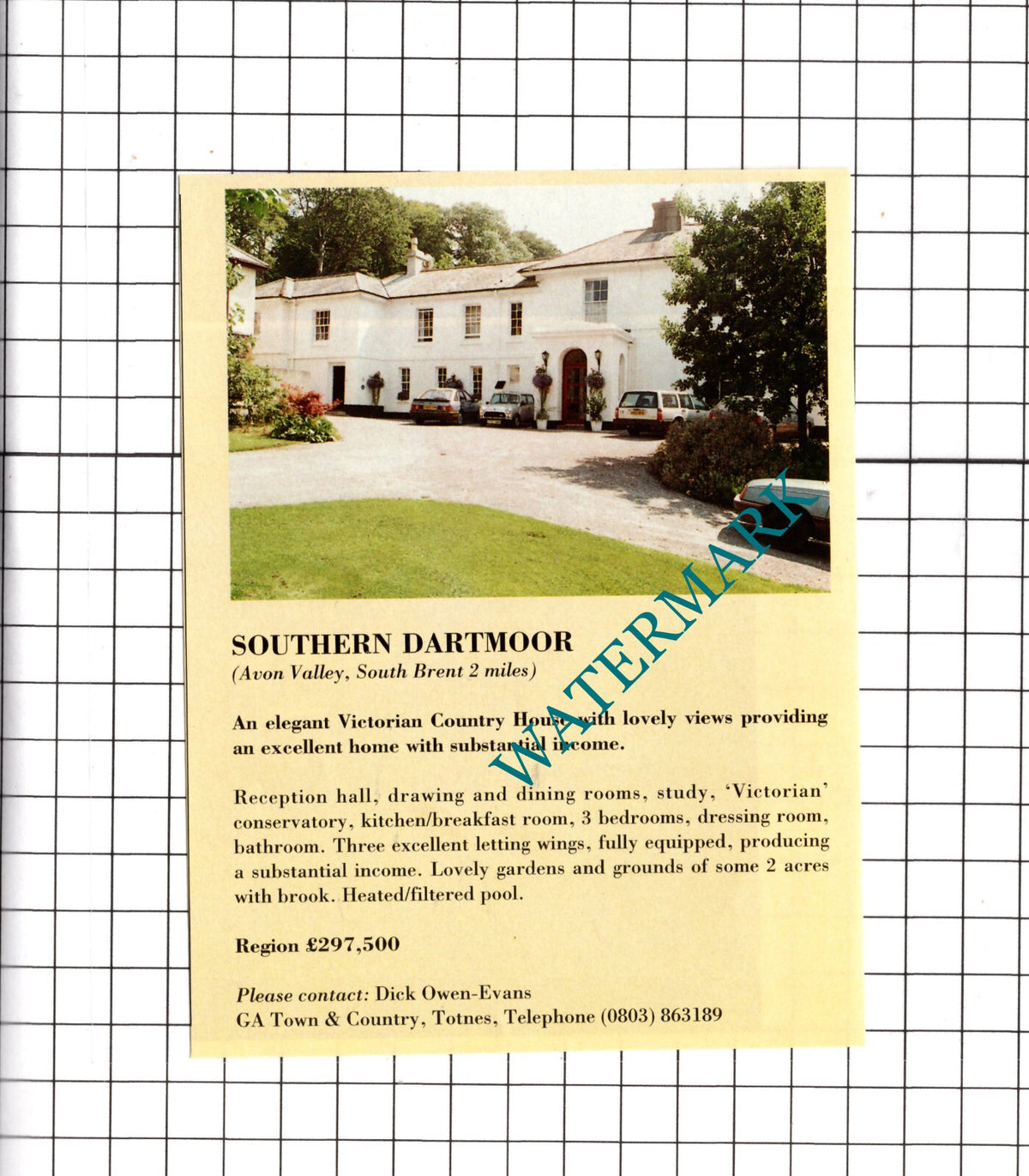 South Brent Dartmoor Devon House Sale Advert - c.1991 Cutting / Print