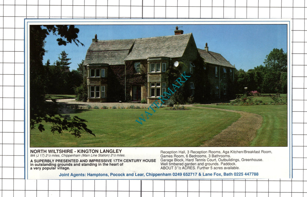 Kington Langley Wiltshire House Sale Advert - 1990 Clipping / Print