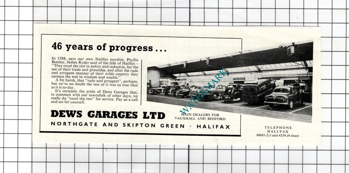 Dews Garages Ltd Halifax Yorkshire - 1957 Small Advert