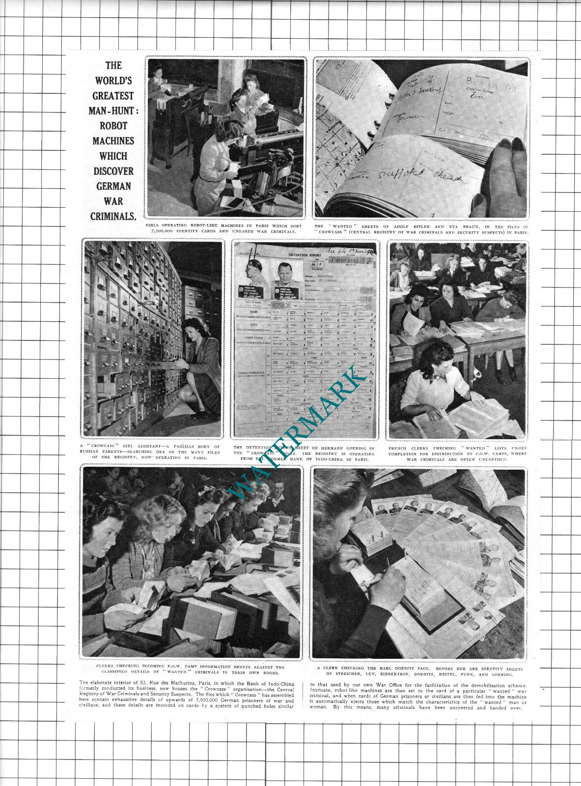 Crowcass War Criminals Rue des Mathurins Paris WW2 - 1945 Clipping/ Print
